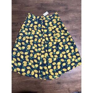 The Limited Skirt Womens Sz 0 Petite Lemon Print Lightweight Pleated A-Line NWT